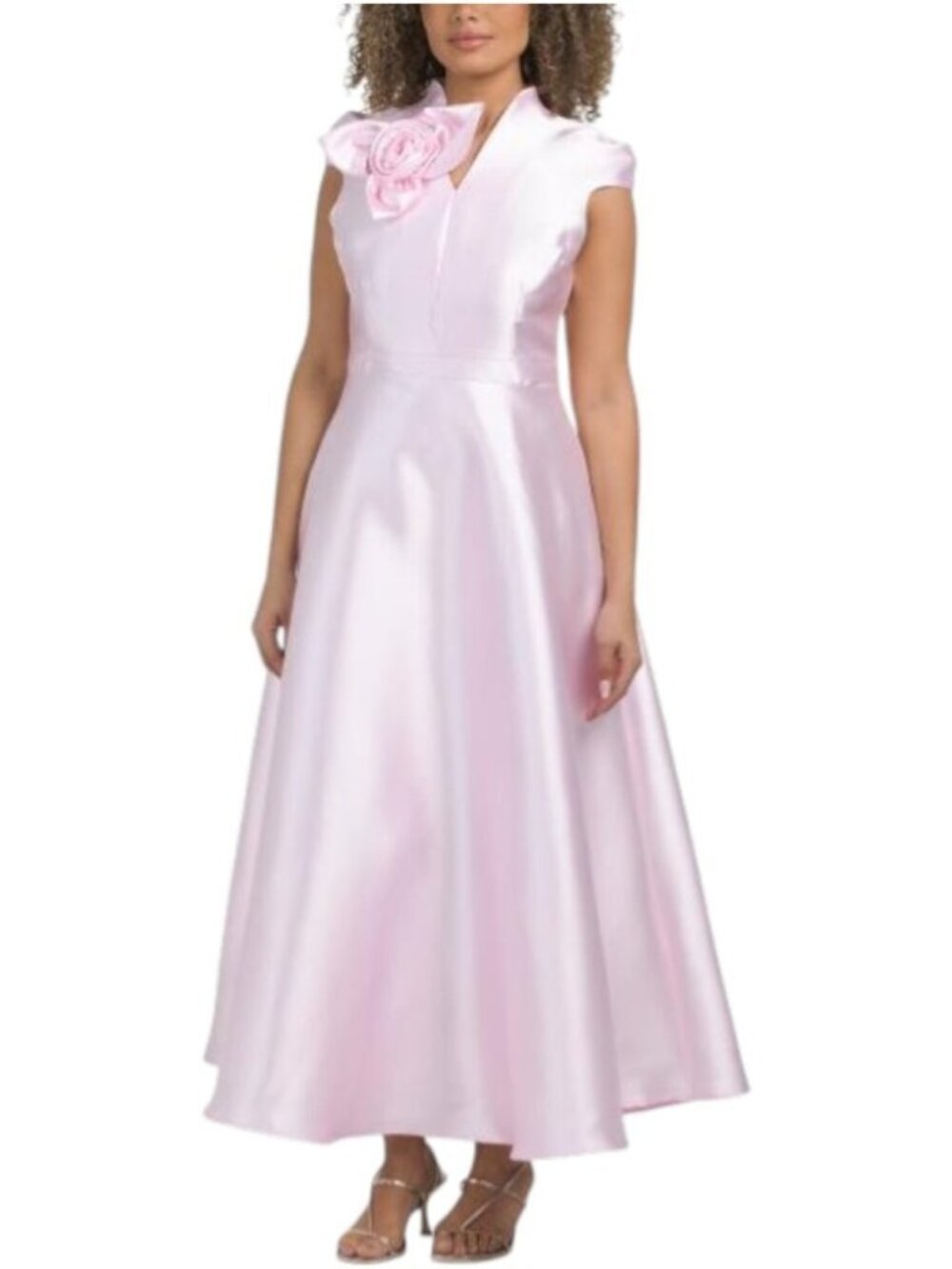 Dalia Macphee pink lilac Mikado satin rosette cocktail midi tea l dress M